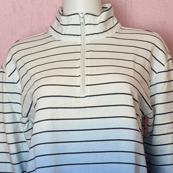 Talbots White and Blue Ombre Striped 1/4 Zip Pullover Jacket size Large - Picture 2 of 7